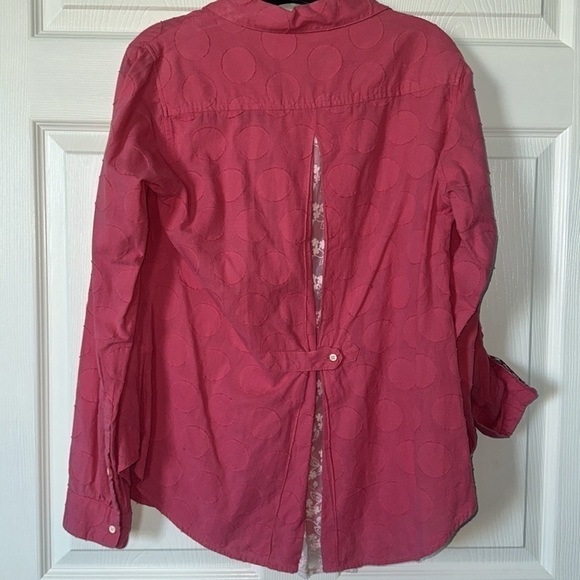 Isabella Sinclair Roll Sleeve Blouse Lace Insert Back Shirt Size Medium Pink - Picture 7 of 9